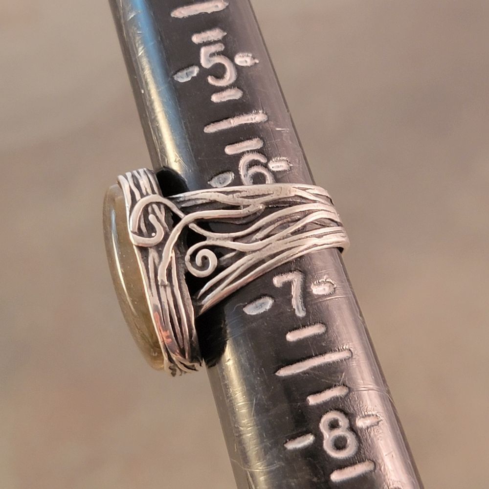 Sterling Paz Israel Labradorite Rextangle Bezel Set Organic Swirl Statement Ring - Picture 14 of 14